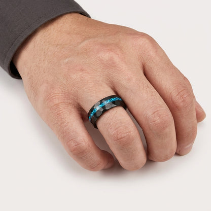 Tungsten Ring with Blue Glass Inlay (8mm)