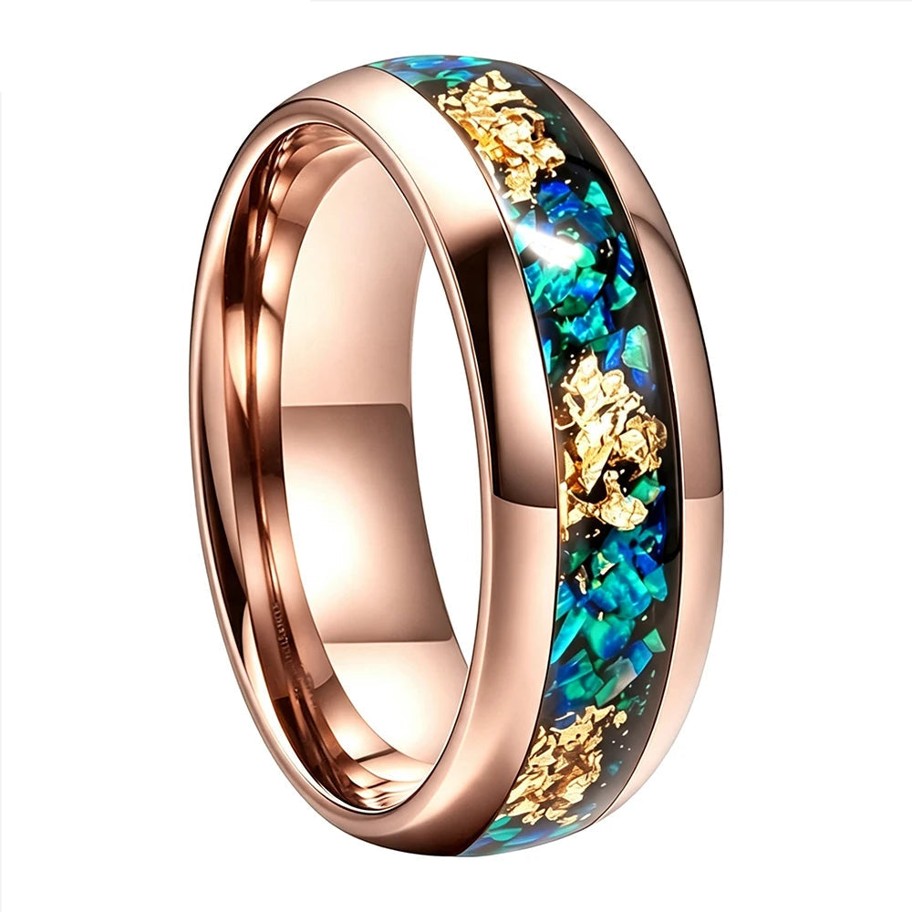 Tungsten Ring with Blue Opal and Gold Foil Inlay