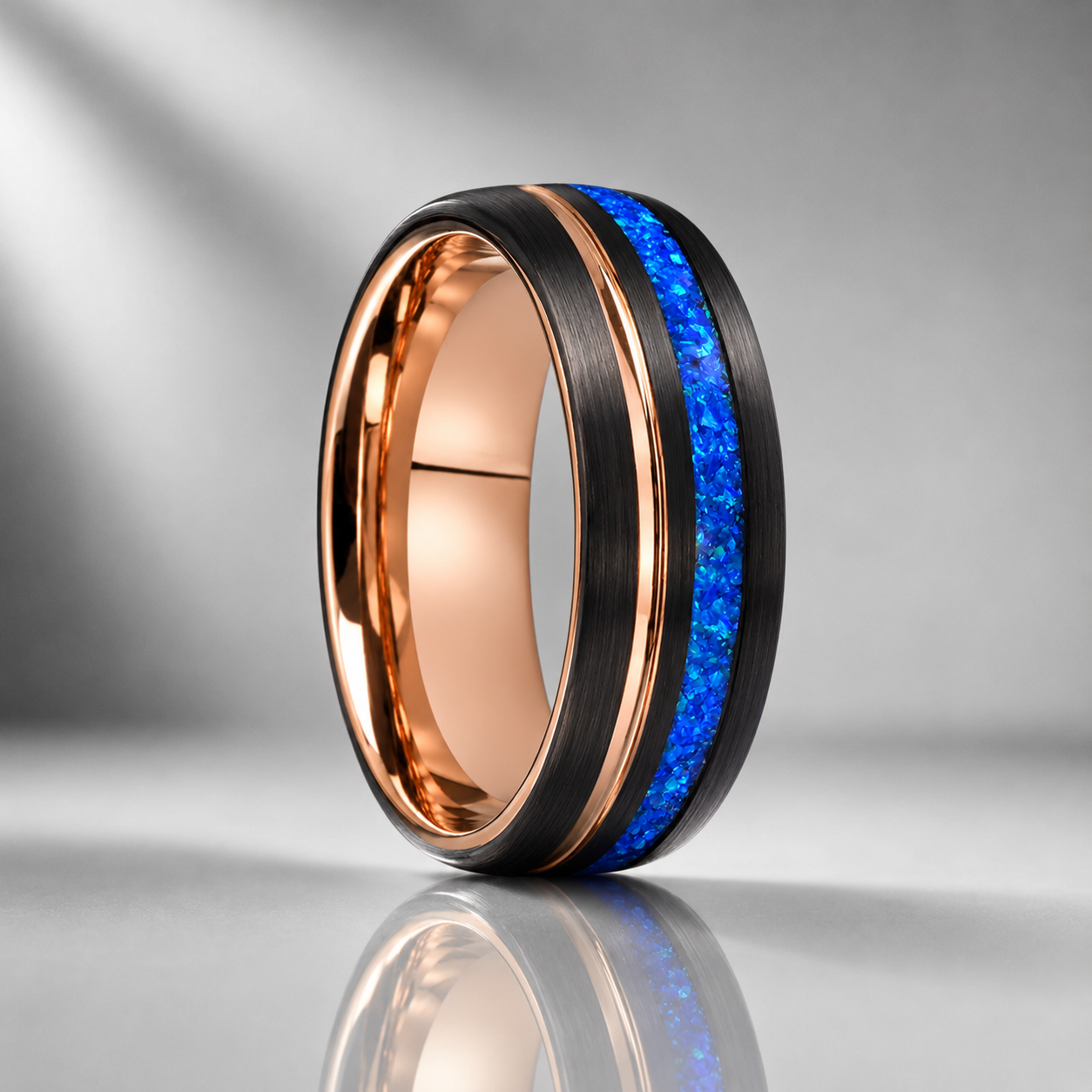 Tungsten Ring with Blue opal Groove inlay