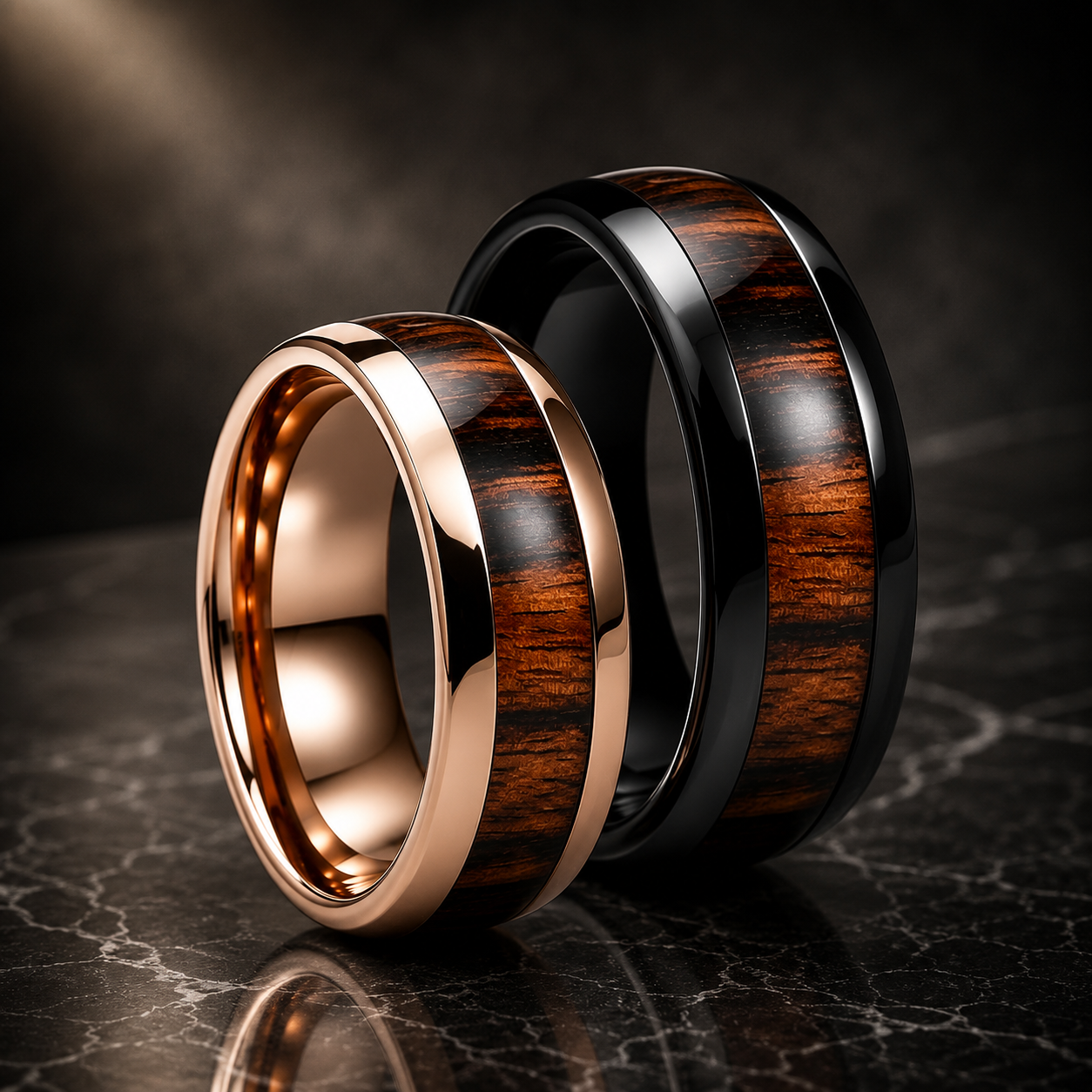 Tungsten Ring with Deep Redwood Inlay