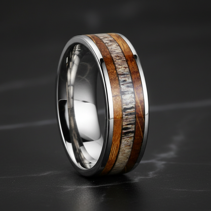 Tungsten Ring with Deer Antler Inlay