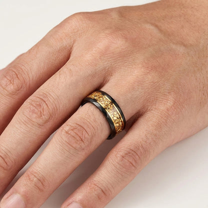 Tungsten Ring with Gold Crystal Inlay (8mm)
