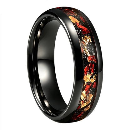 Tungsten Ring with Gold Foil and Meteorite Nebula Galaxy Inlay