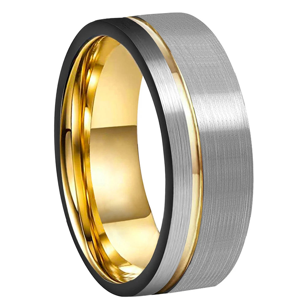Tungsten Ring with Gold Inlay