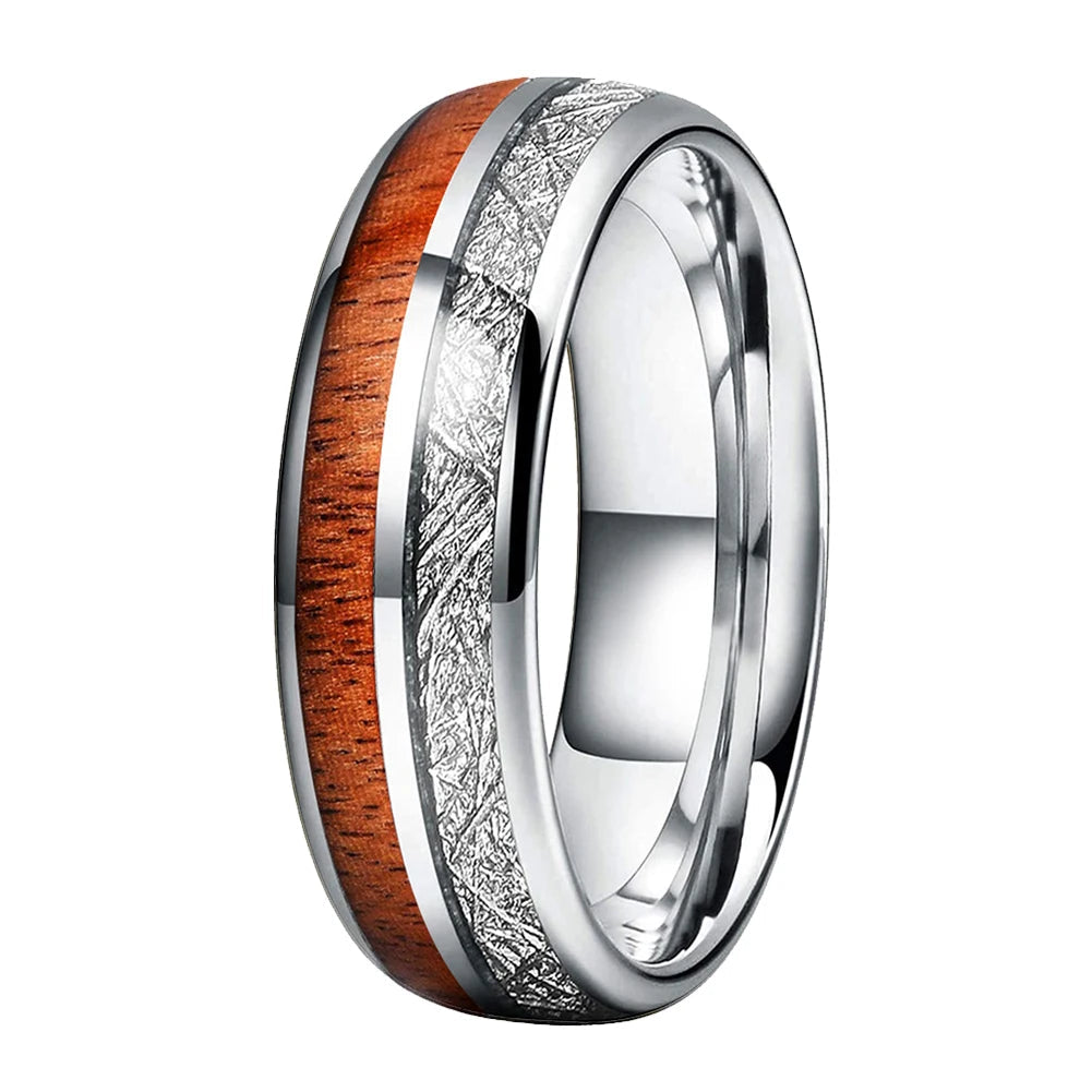 Tungsten Ring with Koa Wood & Meteorite Inlay