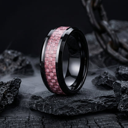 Tungsten Ring with Pink Carbon Fiber Inlay