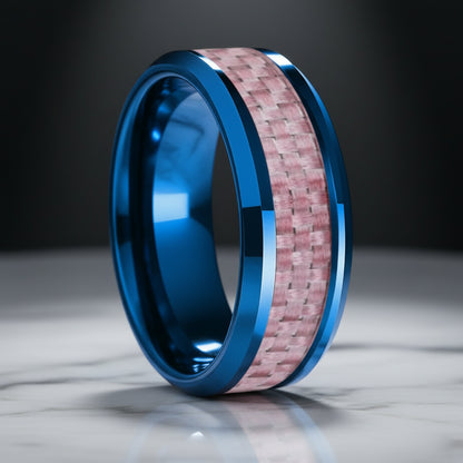 Tungsten Ring with Pink Carbon Fiber Inlay