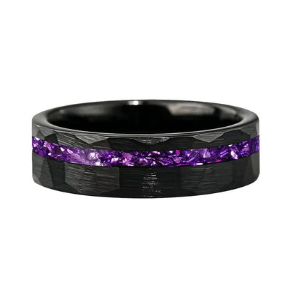 Tungsten Ring with Purple Glass Stone Inlay