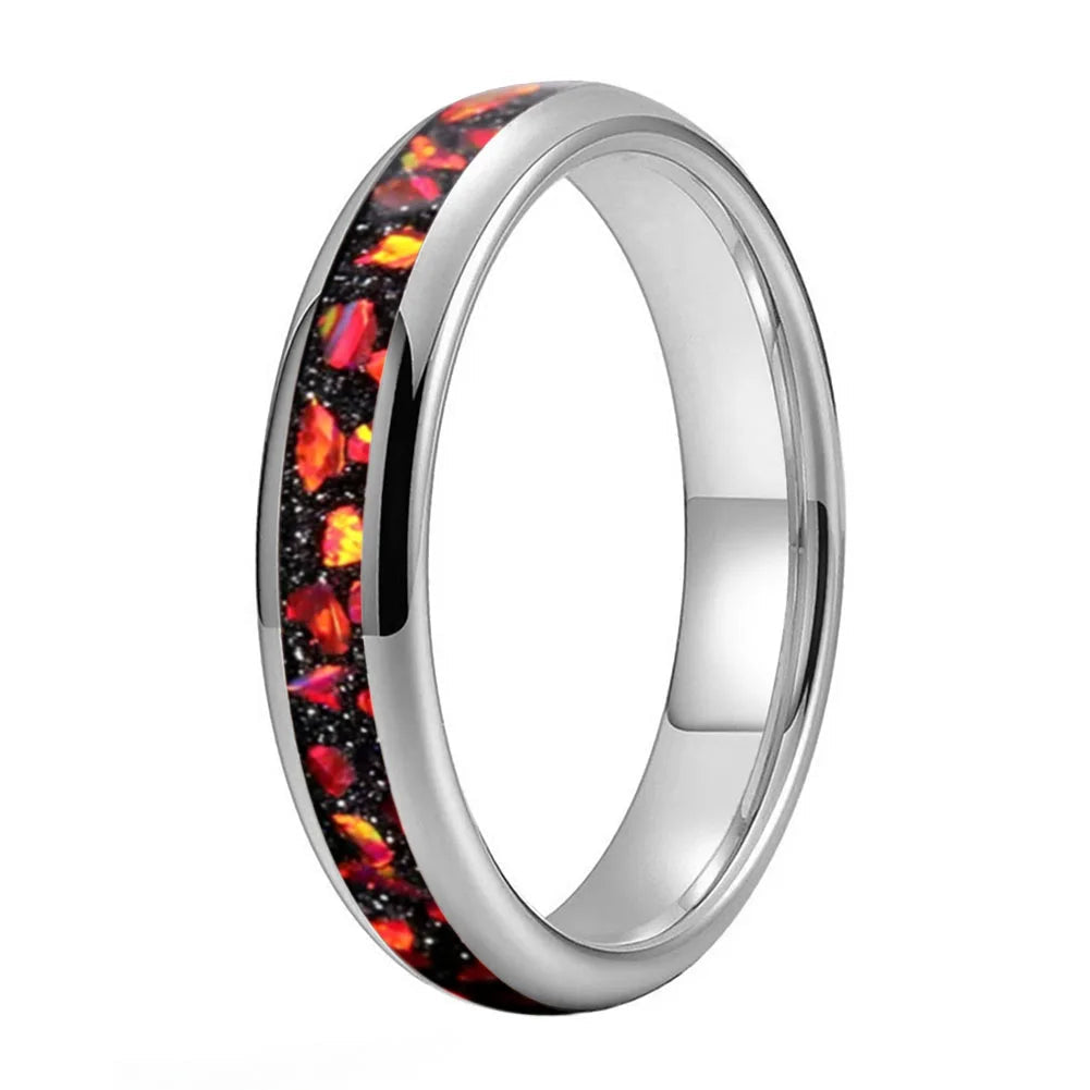 Tungsten Ring with Red Garnet Inlay
