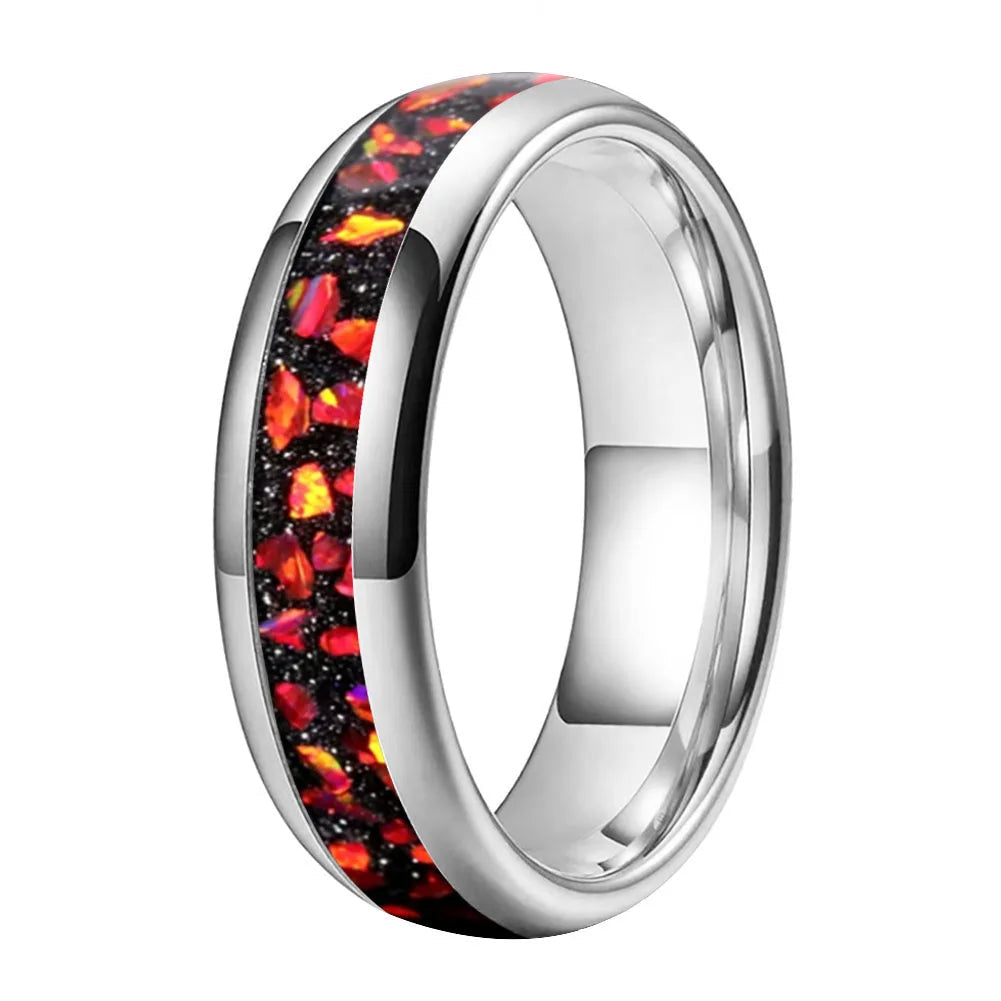 Tungsten Ring with Red Garnet Inlay