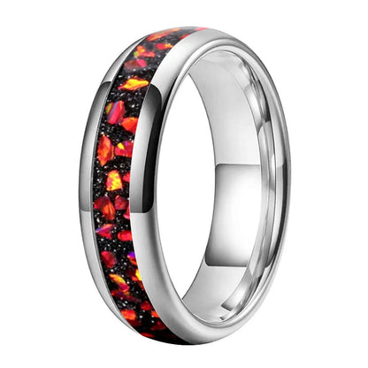 Tungsten Ring with Red Garnet Inlay