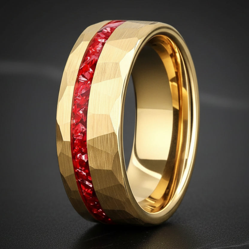 Tungsten Ring with Red Stone Inlay