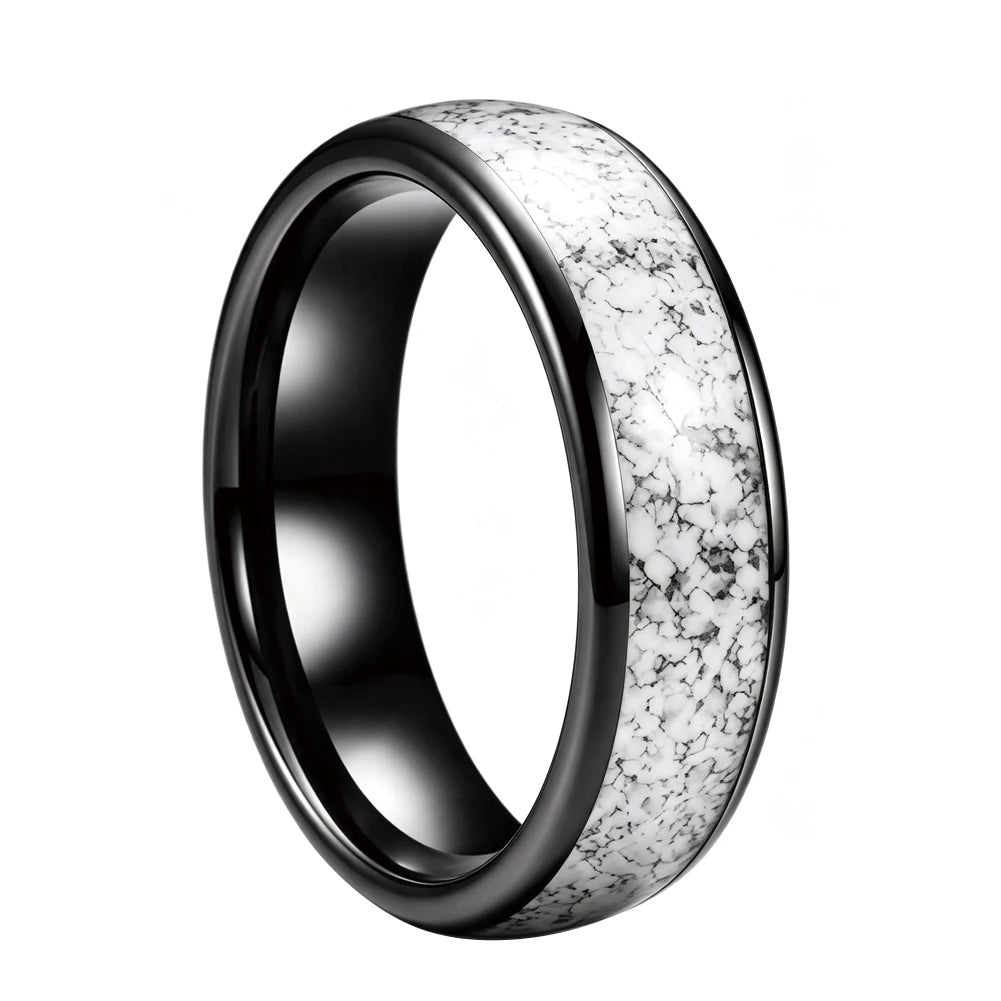 Tungsten Ring with White Turquoise Inlay