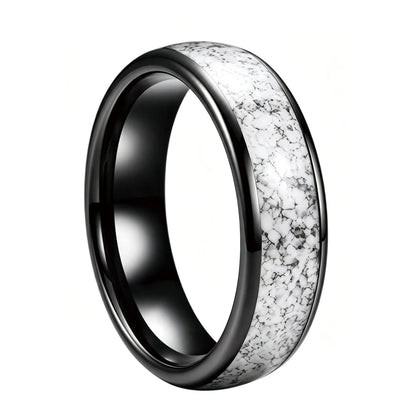 Tungsten Ring with White Turquoise Inlay