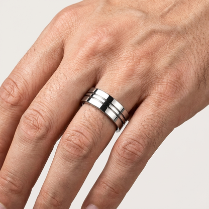 Tungsten Steel Ring for Men with Two-Tone Groove