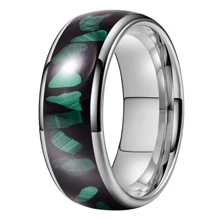 Tungsten Wedding Band with Green Malachite Inlay - Comfort Fit