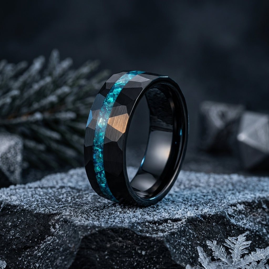 Tungsten Ring with Blue Glass Inlay (8mm)