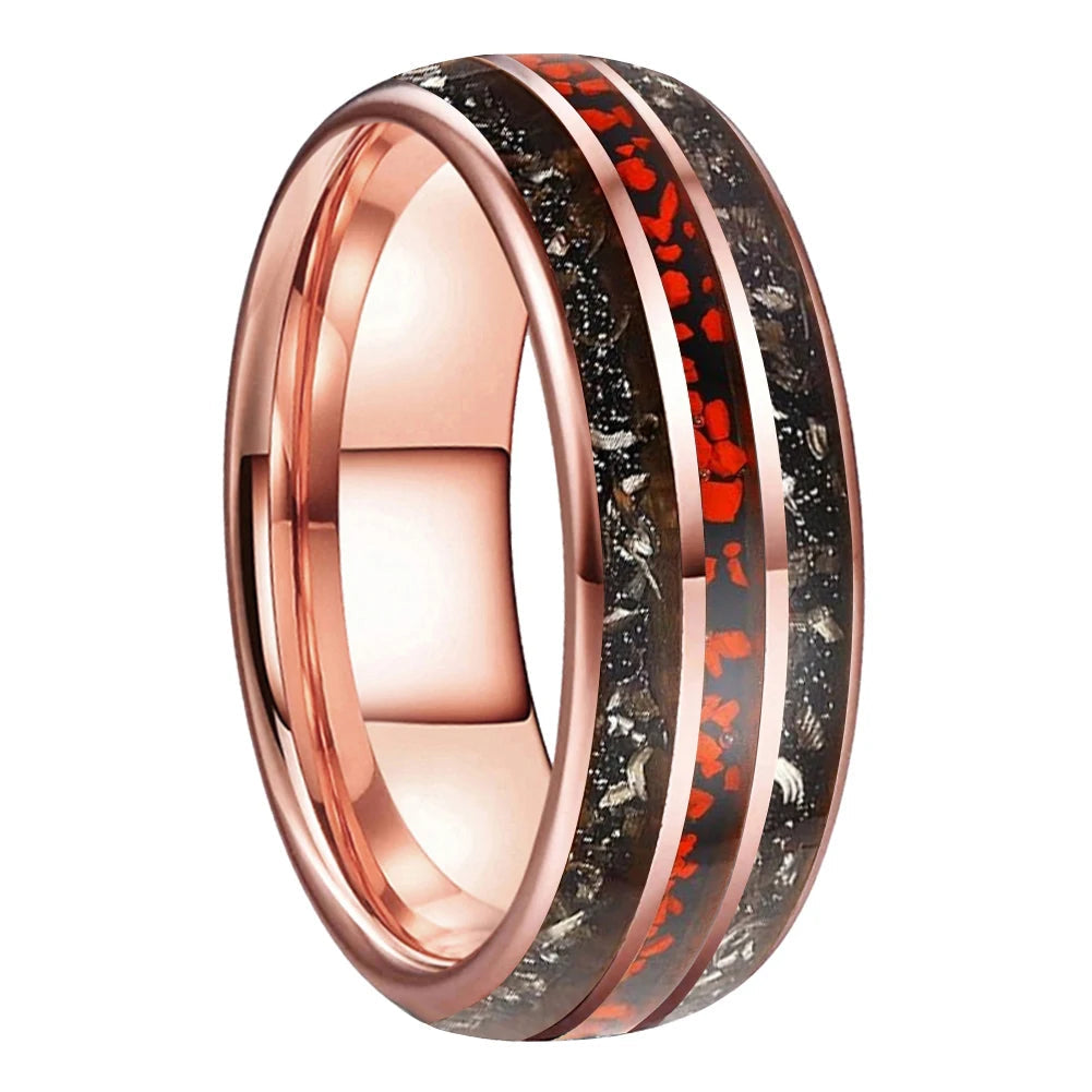 Tungsten meteorite dinosaur bone ring