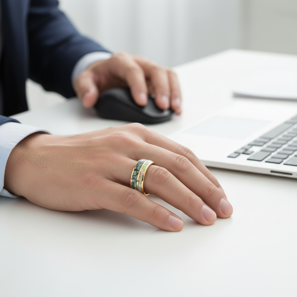 Tungsten Opal Mens Ring