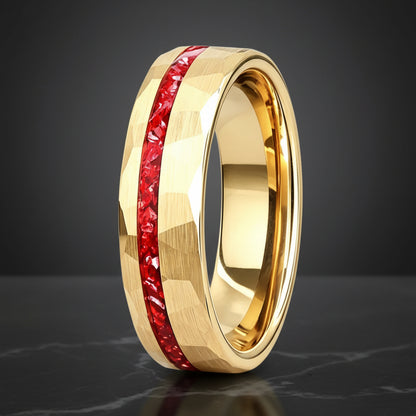 Tungsten Ring with Red Stone Inlay