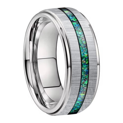 Tungsten Wedding Band with Real Green Opal Inlay