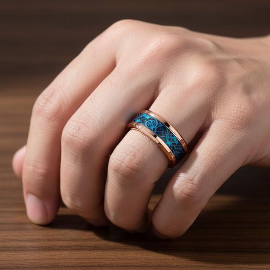 Tungsten Blue Dragon Ring with Carbon Fiber