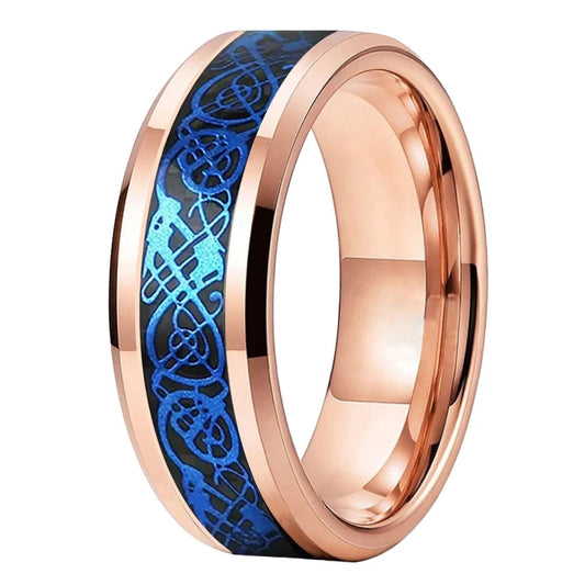 Tungsten Blue Dragon Ring with Carbon Fiber