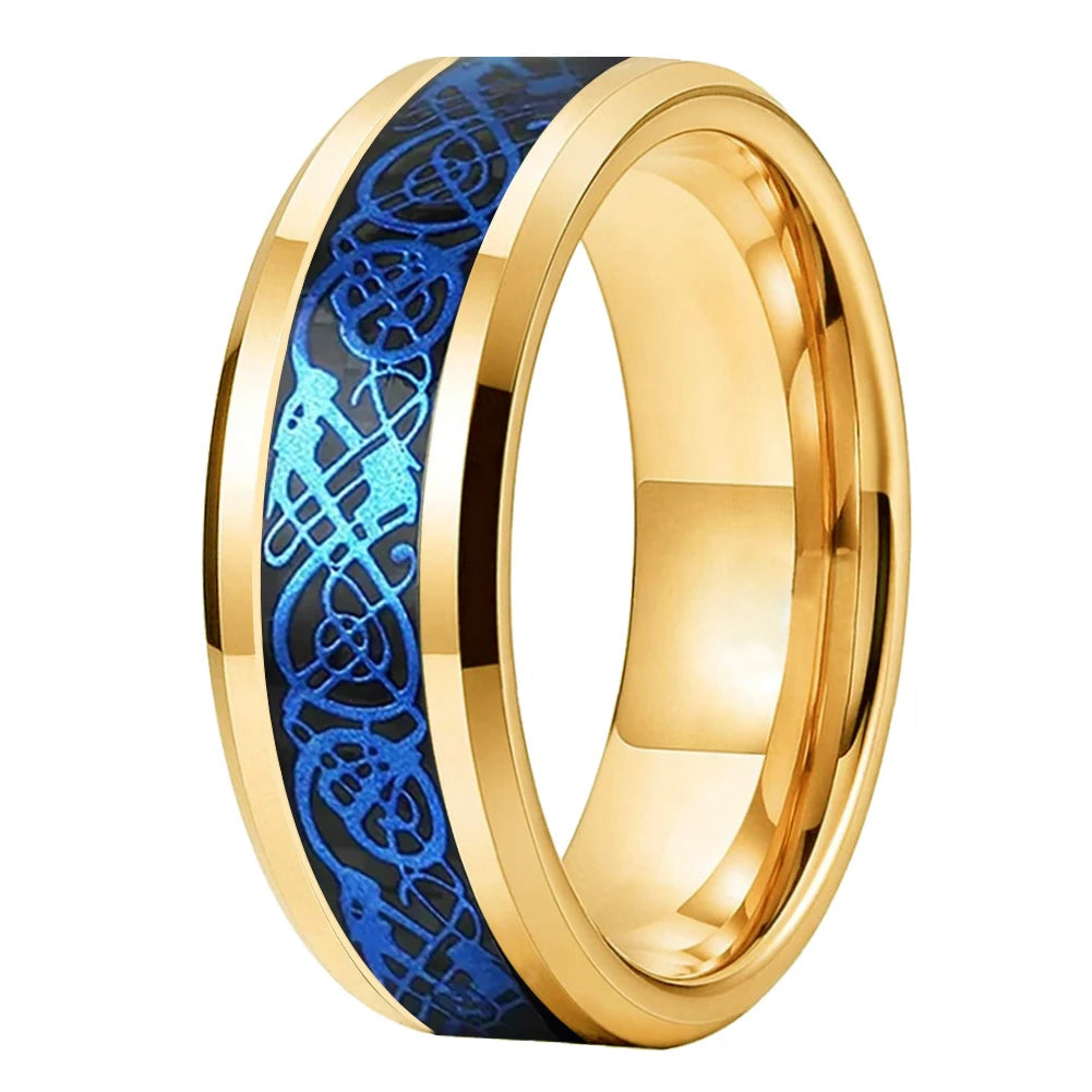 Tungsten Blue Dragon Ring with Carbon Fiber