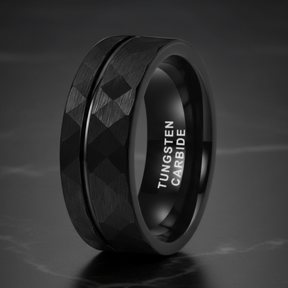 Tungsten Carbide Engagement Ring Hammered Brushed Finish