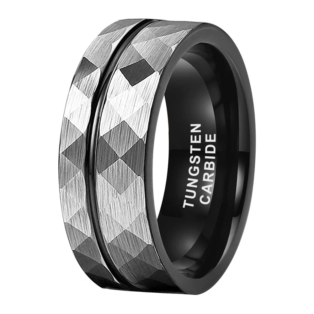 Tungsten Carbide Engagement Ring Hammered Brushed Finish