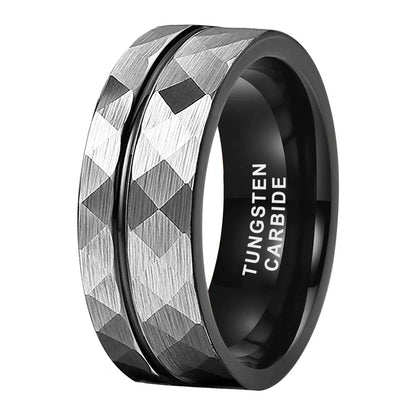 Tungsten Carbide Engagement Ring Hammered Brushed Finish
