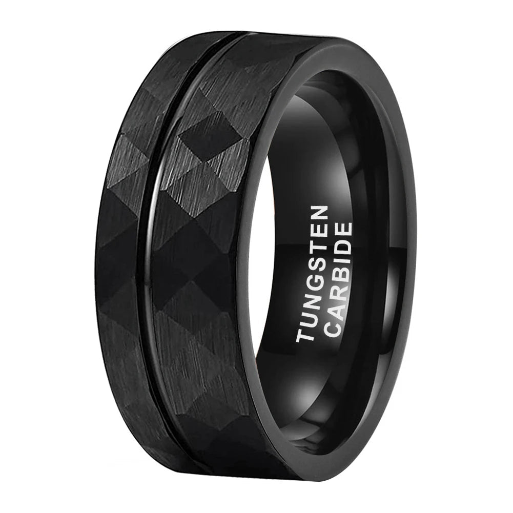 Tungsten Carbide Engagement Ring Hammered Brushed Finish