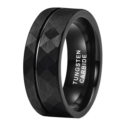 Tungsten Carbide Engagement Ring Hammered Brushed Finish