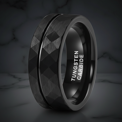Tungsten Carbide Engagement Ring Hammered Brushed Finish