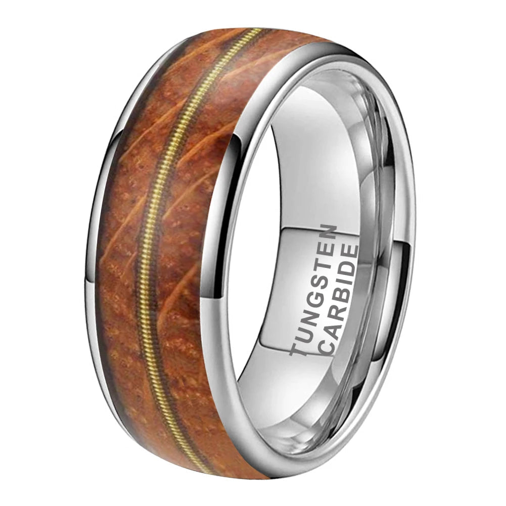 Tungsten Carbide Guitar String Whiskey Barrel Ring