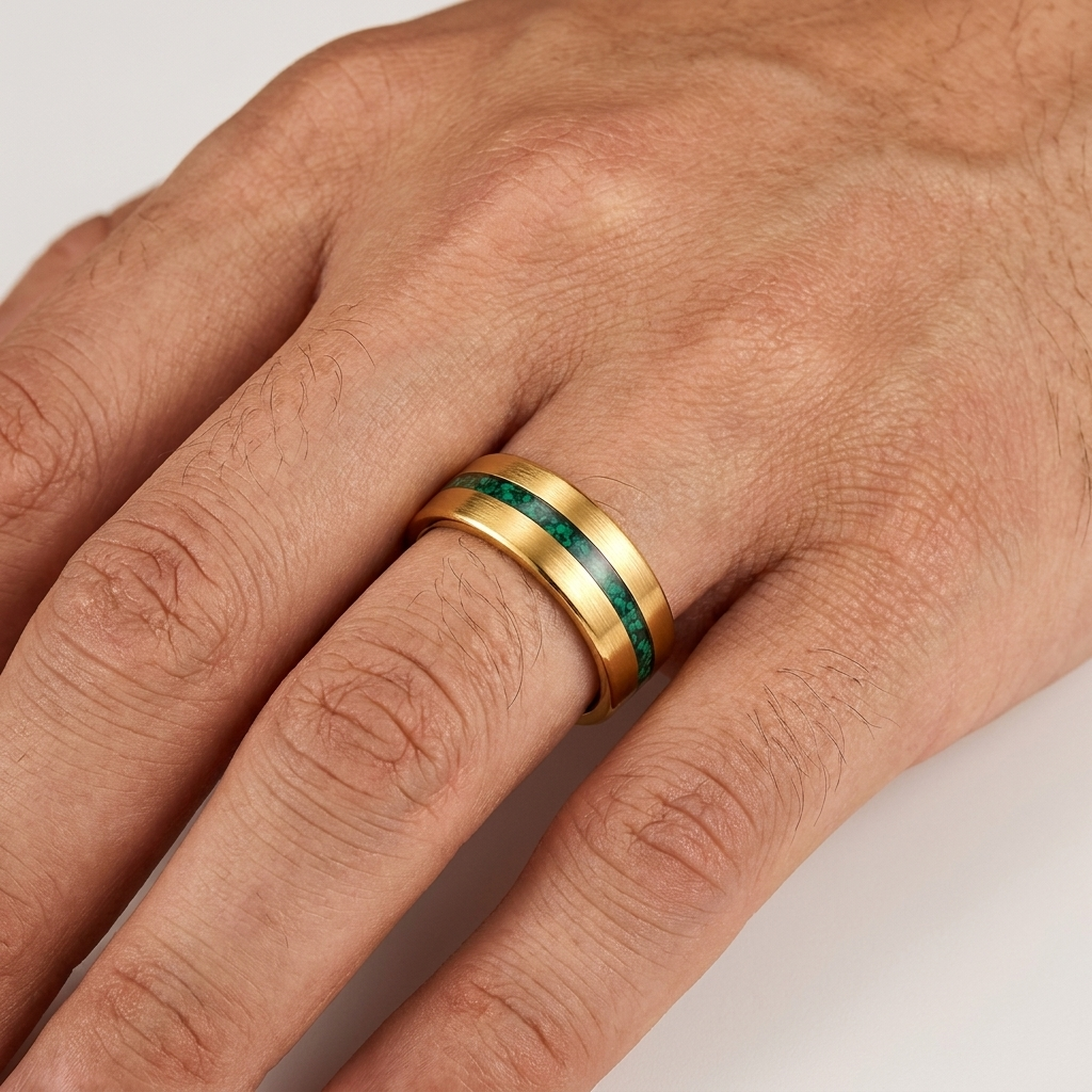 Tungsten Carbide Ring with Green Malachite Inlay
