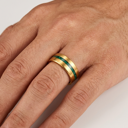 Tungsten Carbide Ring with Green Malachite Inlay