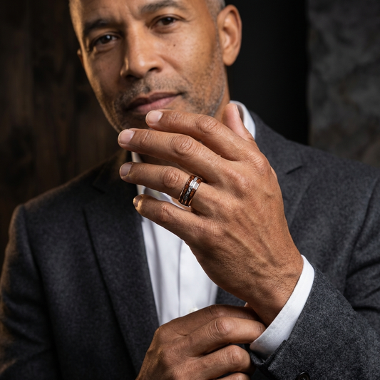 Tungsten Carbide Ring – Koa Wood &amp; Meteorite Inlay