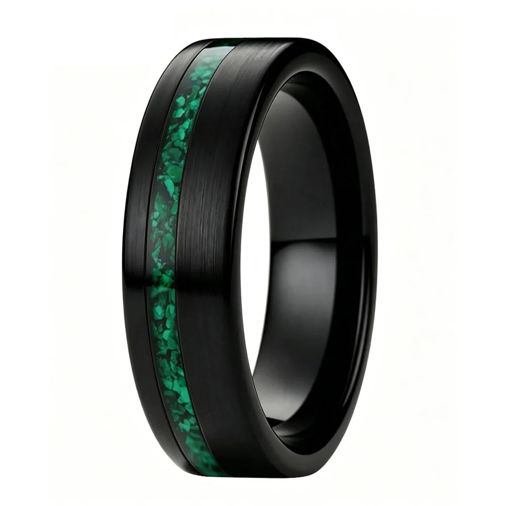 Tungsten Carbide Ring with Green Malachite Inlay