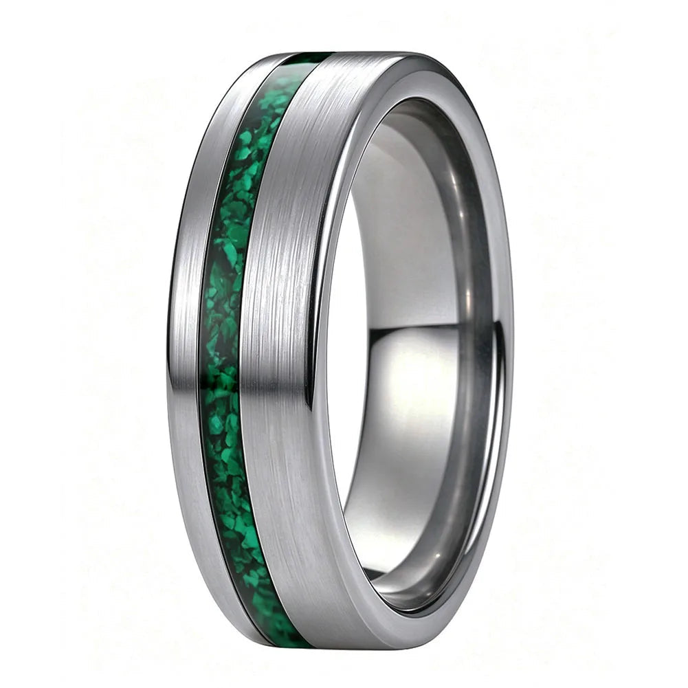 Tungsten Carbide Ring with Green Malachite Inlay