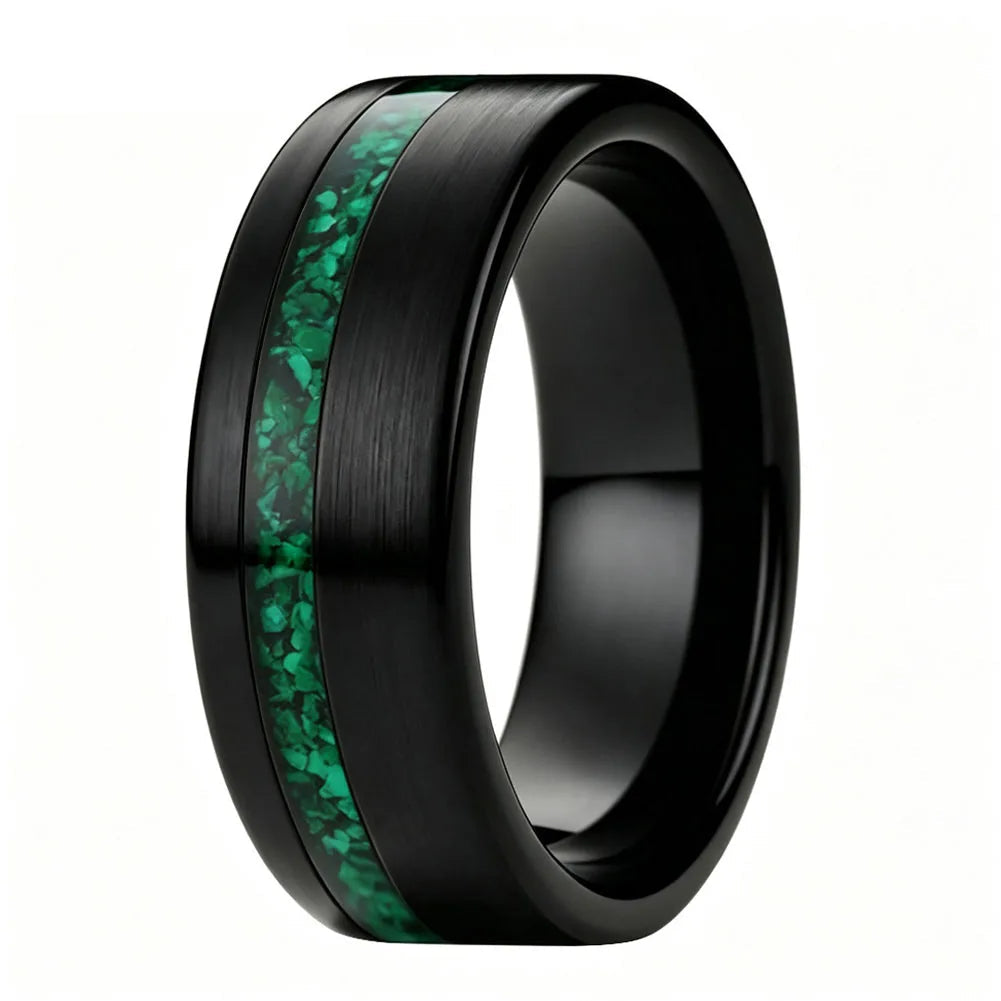 Tungsten Carbide Ring with Green Malachite Inlay