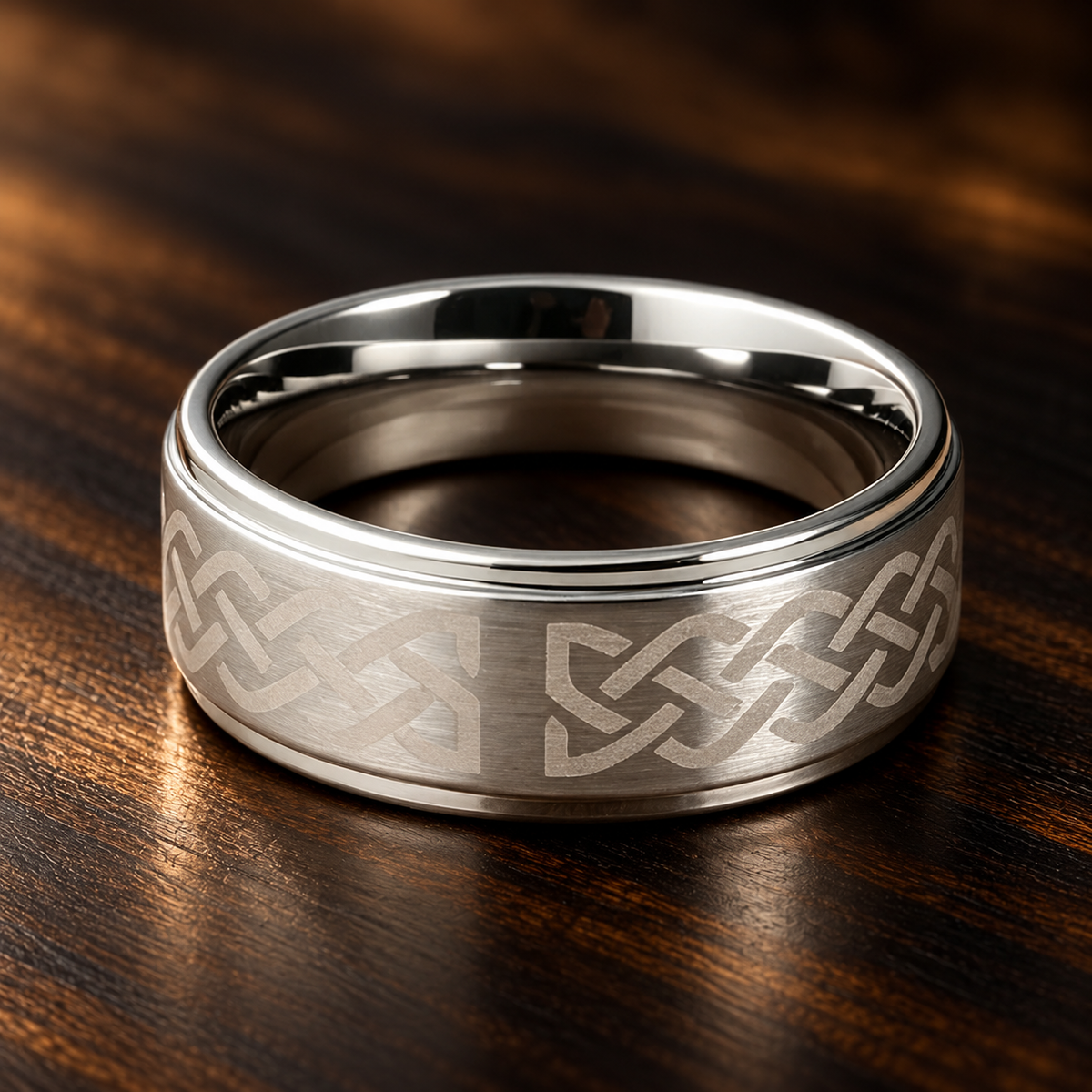 Brushed Silver Celtic Tungsten Ring