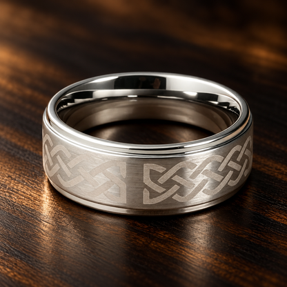 Brushed Silver Celtic Tungsten Ring