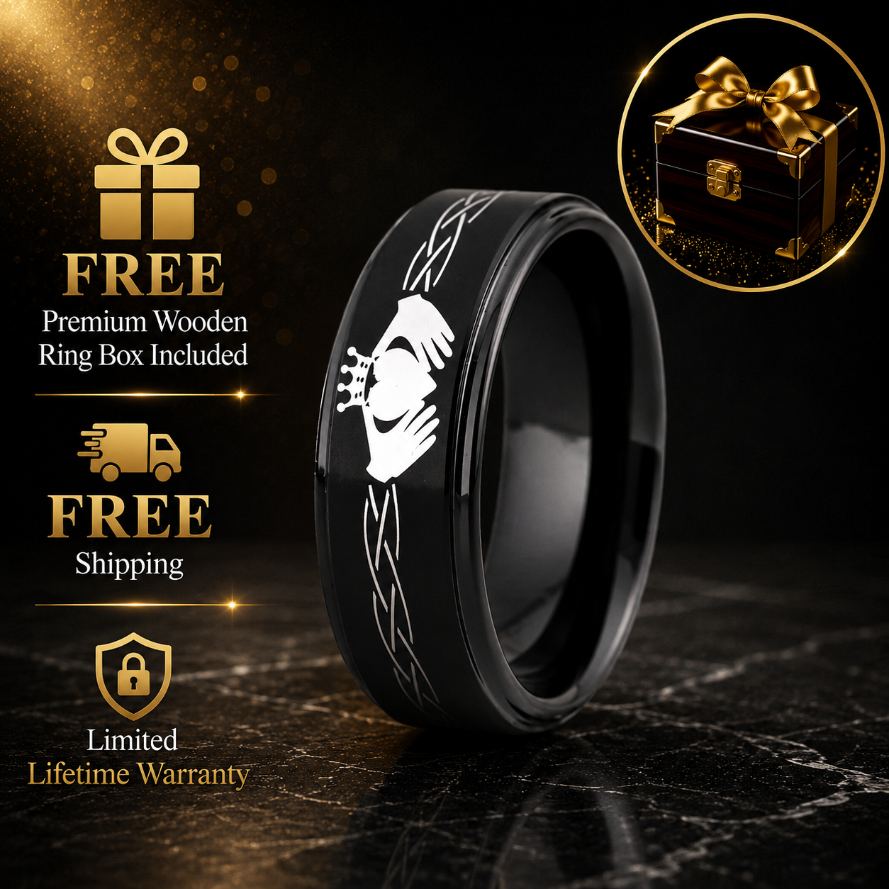 Tungsten Claddagh ring men