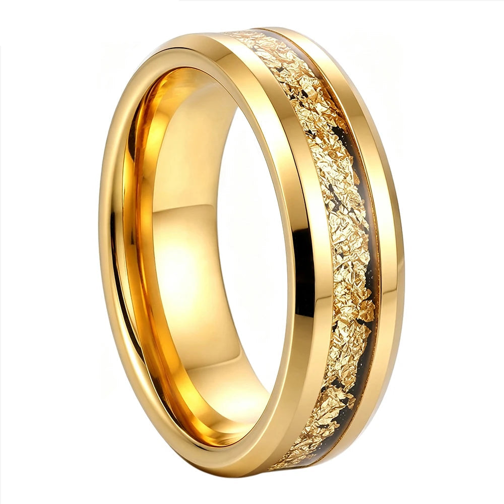 Tungsten Couple Ring Set with Gold Foil Inlay