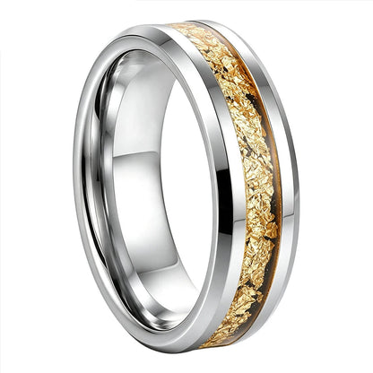 Tungsten Couple Ring Set with Gold Foil Inlay