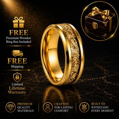 Tungsten Couple Ring Set with Gold Foil Inlay