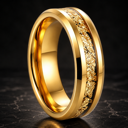 Tungsten Couple Ring Set with Gold Foil Inlay