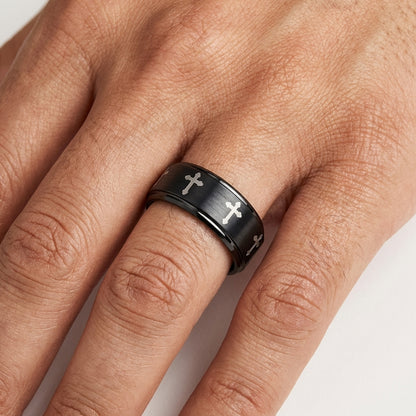 Tungsten Cross Ring with Lord’s Prayer