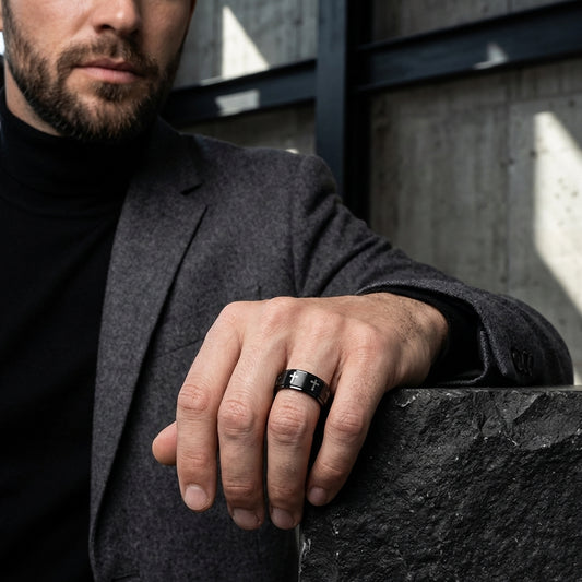 Tungsten Cross Ring with Lord’s Prayer